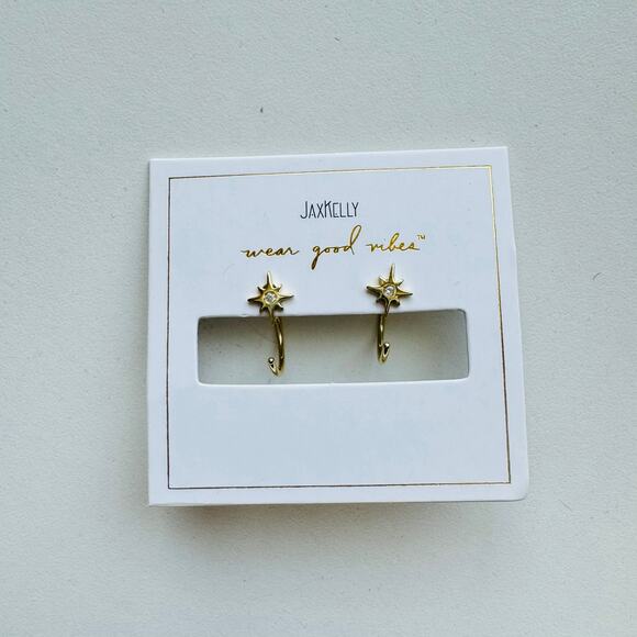 NEW ANTHROPOLOGIE JaxKelly Starburst Icon 18kt Tiny White CZ Stone Hoop Earring - Picture 6 of 8
